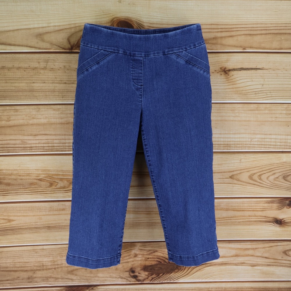 Alia Capri Jeans Womens Size 10 Blue Cotton Blend Faux Pockets Pull‎ On